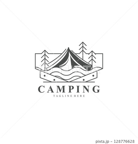 Camping logo or illustration monoline or line art style tent template design Camping logo or illustration monoline or line art style tent template design 128776628
