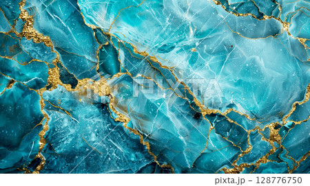 Elegant Blue and Gold Marble Texture Background 128776750