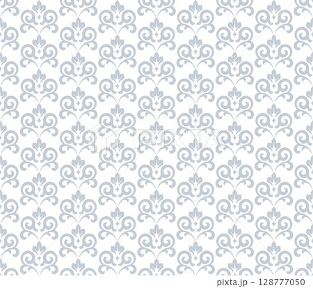 Floral pattern. Seamless vector background. Vintage wallpaper in the Baroque style. White and gray ornament for fabric, wallpaper, packaging. Ornate Damask flower illustration 128777050