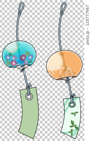 和風の色鮮やかな風鈴イラスト(主線あり) 和風の色鮮やかな風鈴イラスト(主線あり) 128777667