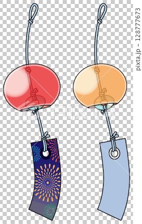 Colorful Japanese-style wind chime illustration (with main lines) 128777673