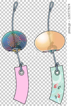 Colorful Japanese-style wind chime illustration (with main lines) 128777674
