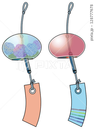 和風の色鮮やかな風鈴イラスト（主線あり） 128777678