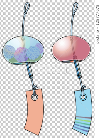 和風の色鮮やかな風鈴イラスト（主線あり） 128777678