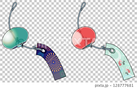 和風の色鮮やかな風鈴イラスト（主線あり） 128777681