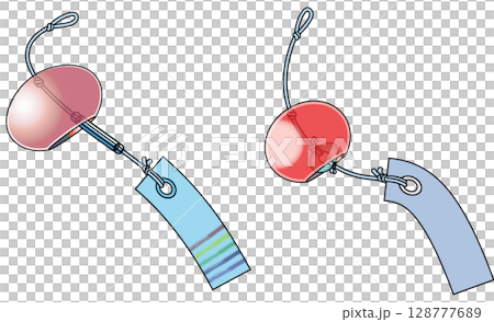 Colorful Japanese-style wind chime illustration (with main lines) 128777689