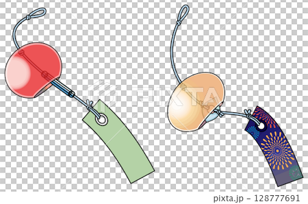 Colorful Japanese-style wind chime illustration (with main lines) 128777691