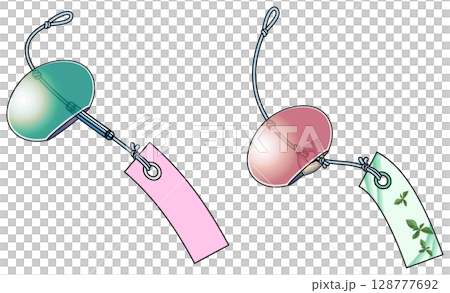Colorful Japanese-style wind chime illustration (with main lines) 128777692
