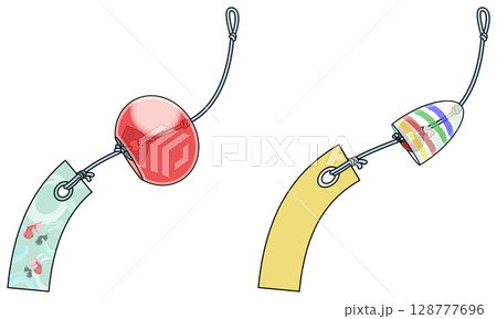 和風の色鮮やかな風鈴イラスト（主線あり） 128777696