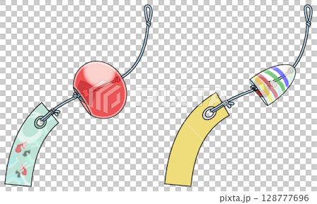 和風の色鮮やかな風鈴イラスト（主線あり） 128777696