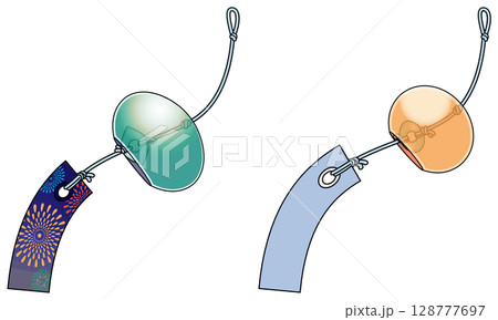 和風の色鮮やかな風鈴イラスト(主線あり) 和風の色鮮やかな風鈴イラスト(主線あり) 128777697
