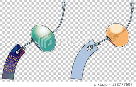 和風の色鮮やかな風鈴イラスト(主線あり) 和風の色鮮やかな風鈴イラスト(主線あり) 128777697