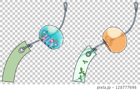 和風の色鮮やかな風鈴イラスト（主線あり） 128777698