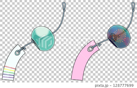 和風の色鮮やかな風鈴イラスト（主線あり） 128777699