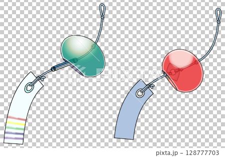 Colorful Japanese-style wind chime illustration (with main lines) 128777703