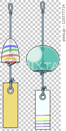 和風の色鮮やかな風鈴イラスト(主線あり) 和風の色鮮やかな風鈴イラスト(主線あり) 128777714
