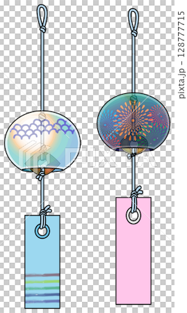 Colorful Japanese-style wind chime illustration (with main lines) 128777715