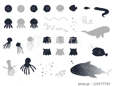 海の生き物のアイコンイラストセット　夏　海 128777783