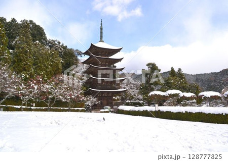 山口市の瑠璃光寺雪景色 128777825