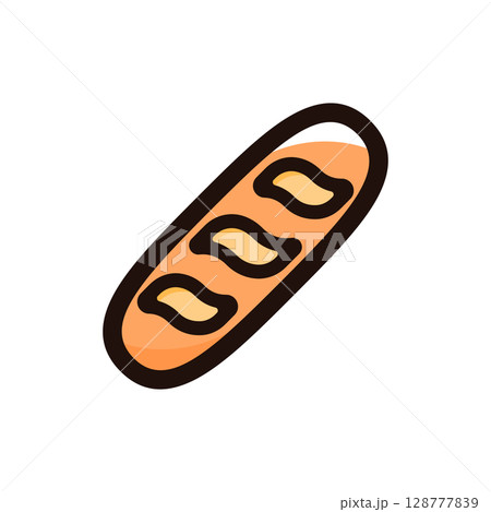 バゲットのイラストアイコン（ベーカリー・パン・飲食メニュー素材） 128777839