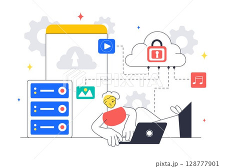 Cloud Computing Illustration Featuring Digital Technology Speed Connection with Database, Statistics, Analytics, Server, Monitoring, and Network Cloud Computing Illustration Featuring Digital Technology Speed Connection with Database, Statistics, Analytics, Server, Monitoring, and Network 128777901