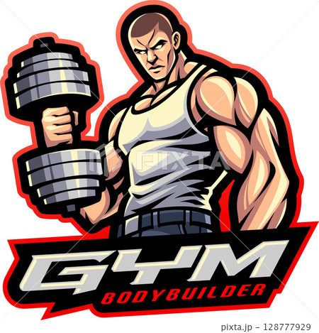 Gym bodybuilder mascot Gym bodybuilder mascot 128777929