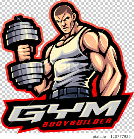 Gym bodybuilder mascot Gym bodybuilder mascot 128777929