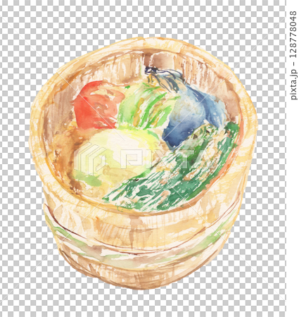醃漬蔬菜的水彩插圖 128778048