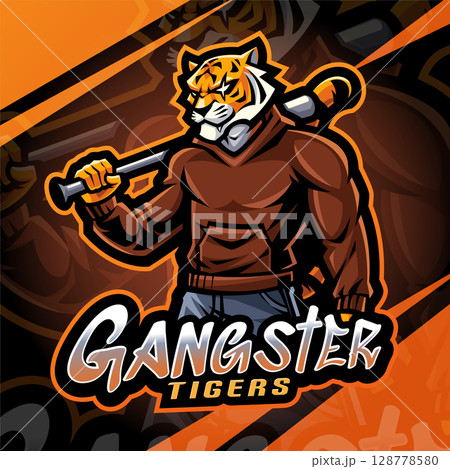 Gangster tiger esport mascot logo design 128778580