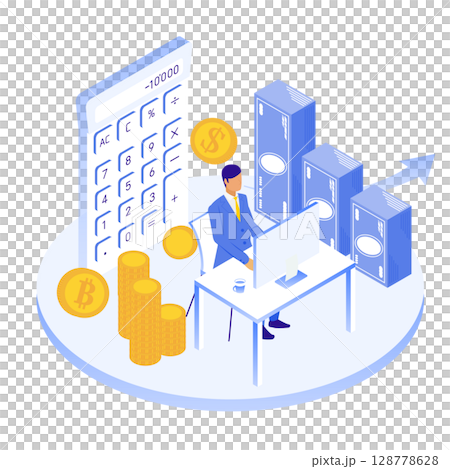 資産運用を行うビジネスマンのイラスト(仮想通貨・経理・セミナー資料に) 資産運用を行うビジネスマンのイラスト(仮想通貨・経理・セミナー資料に) 128778628