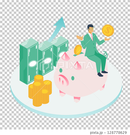 貯金・資産運用をテーマにした男性ビジネスマンのイラスト（金融・経済セミナー向け） 128778629