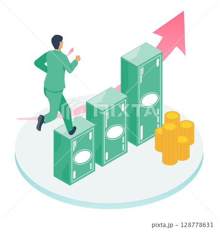 売上・収入アップを目指すビジネスマンの成長ステップ図（ビジネス・セミナー用） 128778631