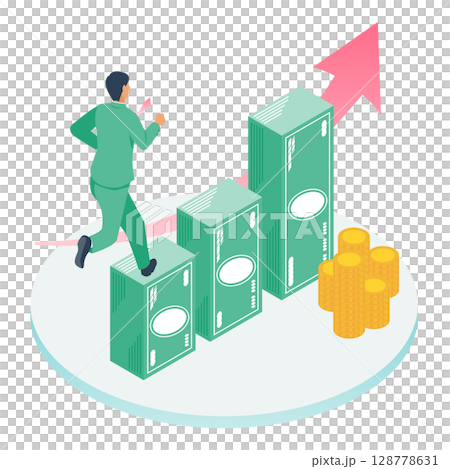 為提高銷售額和收入而製定的商務人士成長步驟圖（用於商務研討會） 128778631