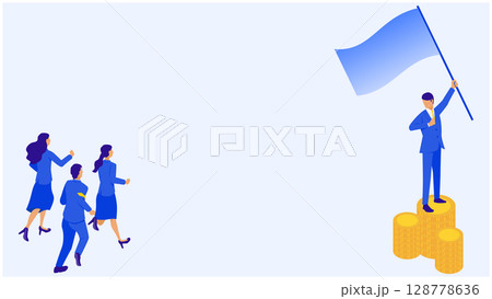 ビジネスリーダーとチームの成功・目標達成のコンセプトイラスト ビジネスリーダーとチームの成功・目標達成のコンセプトイラスト 128778636