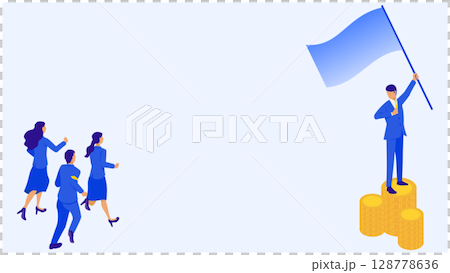 ビジネスリーダーとチームの成功・目標達成のコンセプトイラスト ビジネスリーダーとチームの成功・目標達成のコンセプトイラスト 128778636
