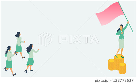 ビジネスリーダーとチームの成功・目標達成のコンセプトイラスト 128778637