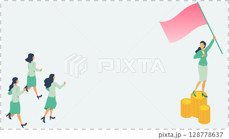 ビジネスリーダーとチームの成功・目標達成のコンセプトイラスト 128778637