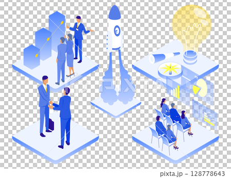 邁向商業的未來：理念與成長概念等距圖 128778643