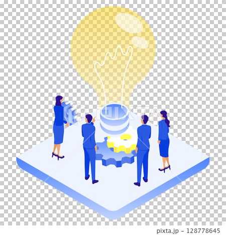 Business team idea generation and gear collaboration | Symbolic illustration of innovation and collaboration 128778645