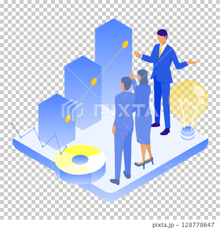 討論成長策略的商務簡報 | 以圖表和指向顯示未來方向 128778647