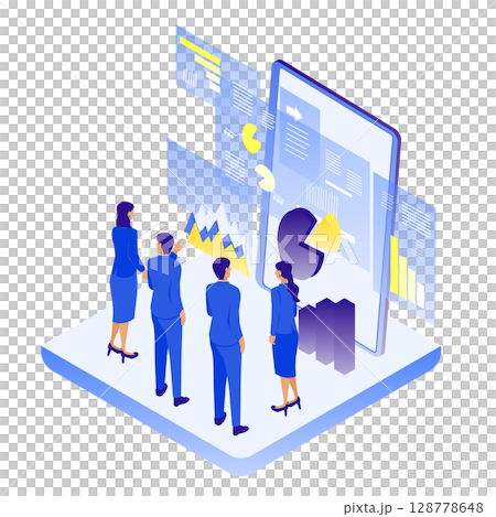 用資料繪製策略 | 使用大顯示器繪製會議場景的等距插圖 128778648
