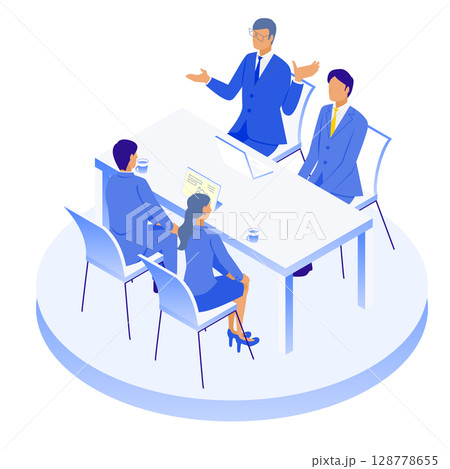 会議とディスカッションの瞬間｜アイソメトリックなビジネスミーティング 128778655