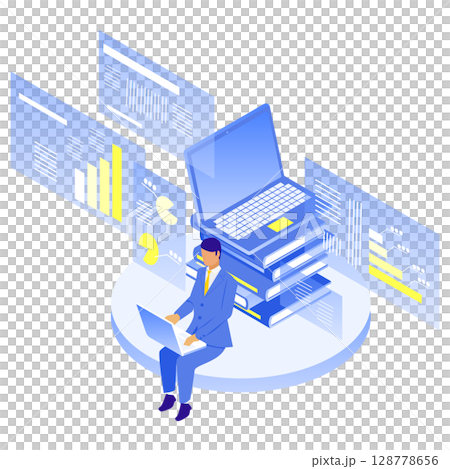 Data analysis and report creation | Isometric business scene Data analysis and report creation | Isometric business scene 128778656
