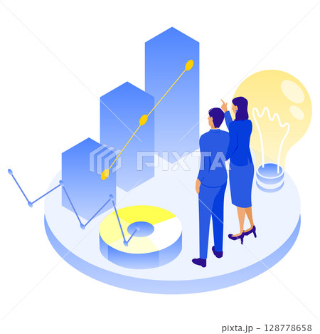 データ分析で未来を描く！ビジネス成長のアイソメトリックグラフ 128778658