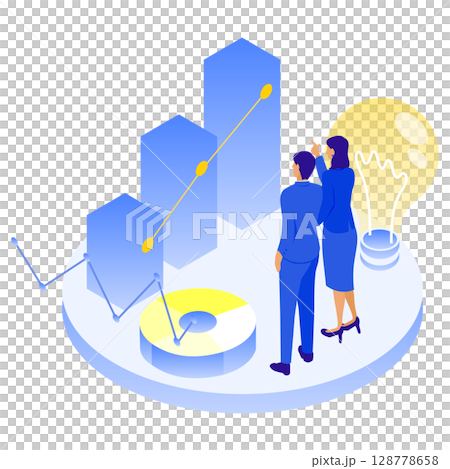 データ分析で未来を描く！ビジネス成長のアイソメトリックグラフ 128778658