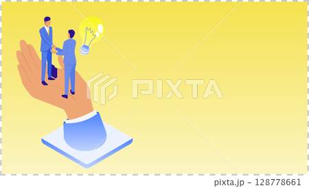 Shaking hands with the palm of your hand in trust! Isometric illustration of the moment an idea is born 128778661