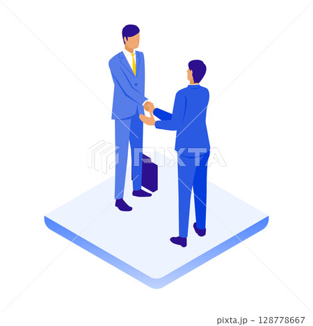 ビジネスパートナーとの握手シーンのアイソメイラスト ビジネスパートナーとの握手シーンのアイソメイラスト 128778667