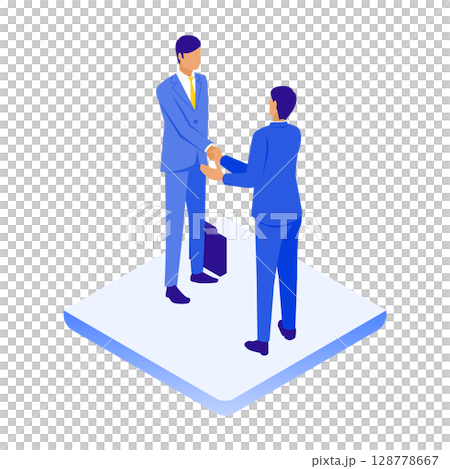 ビジネスパートナーとの握手シーンのアイソメイラスト ビジネスパートナーとの握手シーンのアイソメイラスト 128778667