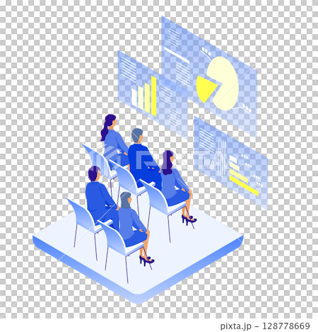 商界人士在研討會上學習的等距插圖 128778669