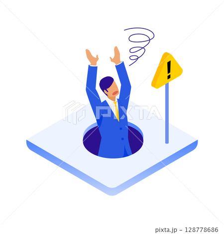 ビジネスの落とし穴にハマる男性のイラスト ビジネスの落とし穴にハマる男性のイラスト 128778686